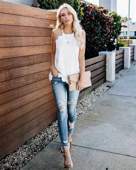 Days Like This Scalloped Tank Off White Casual Dinner Outfit Summer Comfy Work Outfit