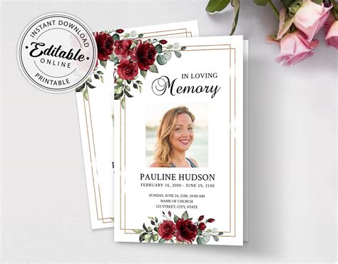 Paper Party Supplies Rose Life Celebration Of Life Printable Funeral