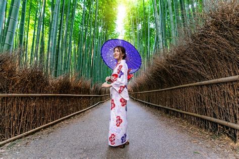 Free Photo Bamboo Forest Asian Woman Wearing Japanese Traditional