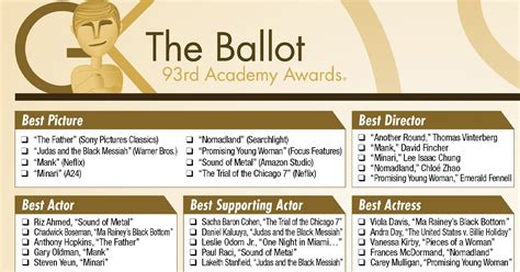 Oscars 2021 Download Our Printable Ballot The Gold Knight Latest