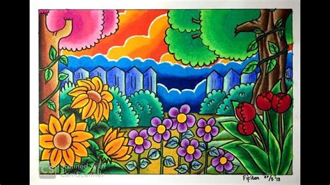 menggambar pemandangan kebun bunga dg gradasi warna