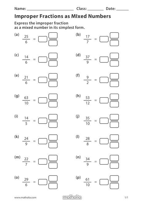 Improper Fractions To Mixed Number Worksheets