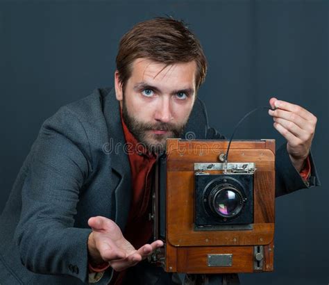 Photographer With An Old Camera Stock Image Image Of Obsolete Wood