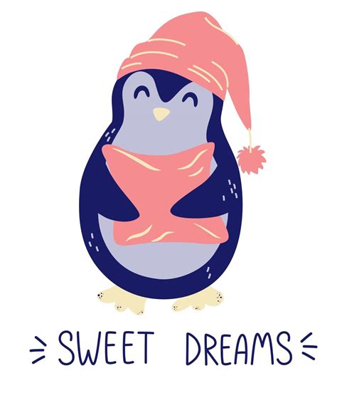 Cute Penguin With A Pillow Sweet Dreams Good Night Concept Design