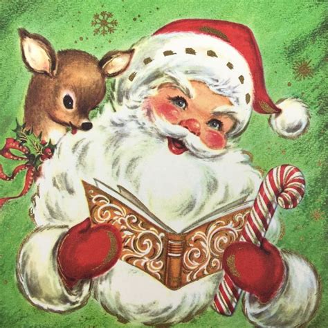 Vintage Mid Century Christmas Greeting Card Santa Claus With Cute