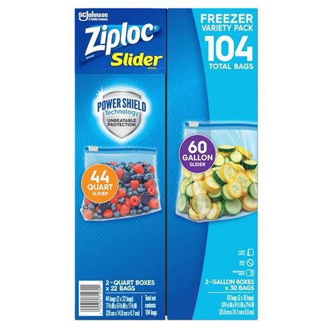 Ziploc Brand Slider Freezer Gallon And Quart Bags With Power Shield