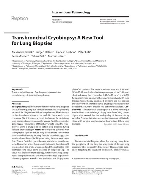 Transbronchial Cryobiopsy A New Tool For Lung Biopsies