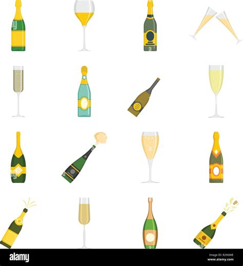 Champagne Bottle Glass Icons Set Flat Illustration Of 16 Champagne Bottle Glass Vector Icons