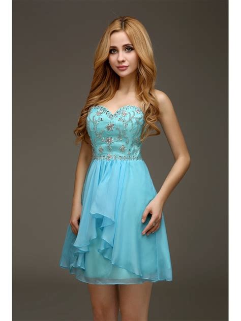 2016 Real Cute Blue Cocktail Dresses Short Sweetheart A Line Beading