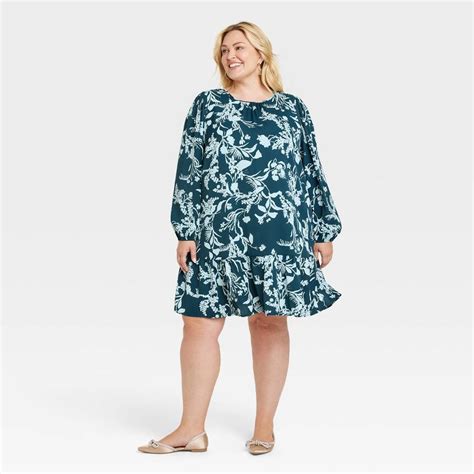 Womens Long Sleeve Tiered Shift Dress Ava And Viv™ Blue Floral 2x Target