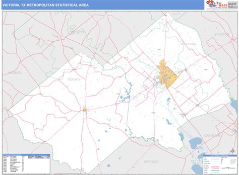 Victoria Tx Metro Area Zip Code Wall Map Basic Style By Marketmaps