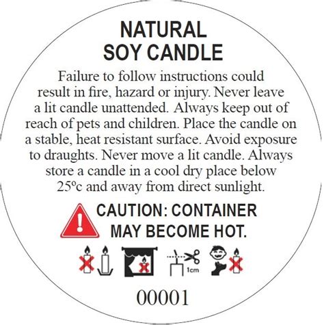 Candle Warning Label Bomar Aromatherapy