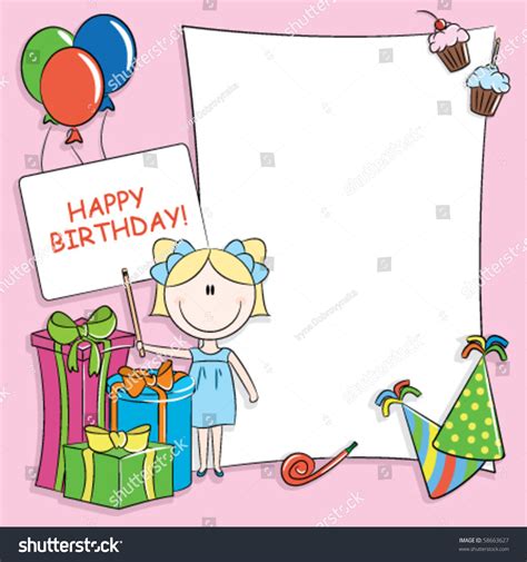 Birthday hats, banner, and cupcake design 2: Happy Birthday Greeting Card Blank Place Stock Vector ...