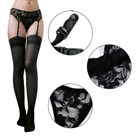 Black Rose Womens Lace Garters Sexy Lingerie Belt Stocking Suspender With G String Thongs In
