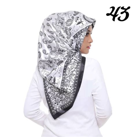 Tudung Satin Silk Corak Scarf Pattern Tudung Bawal Bidang 43 Printed Hijab Ready Stock Malaysia