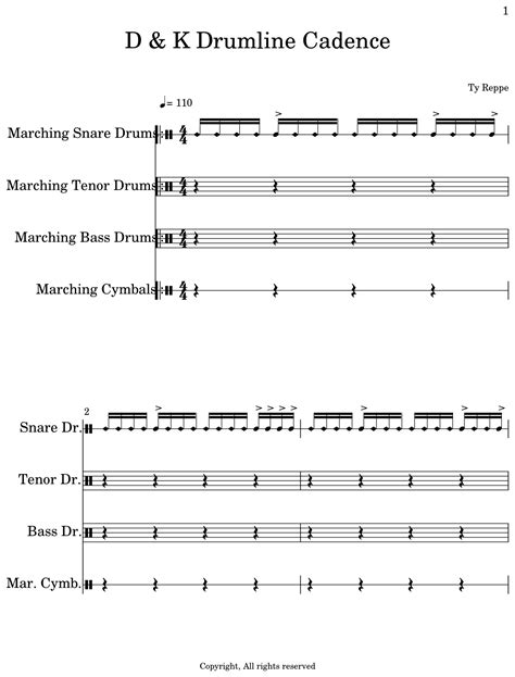 D And K Drumline Cadence Sheet Music For Marching Bass Drums