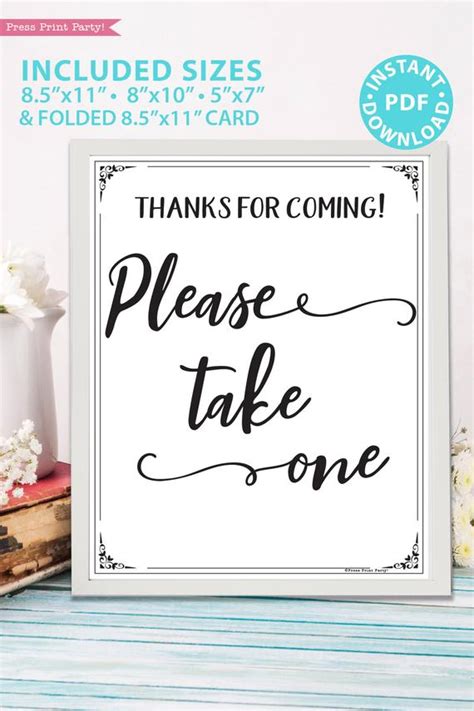 Please Take One Sign Printable Rustic Style Press Print Party