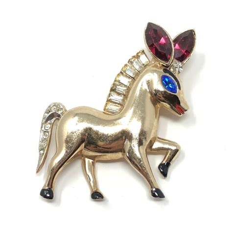 Coro 1945 Gold Plated Sterling Dancing Donkey Vintage Brooch By