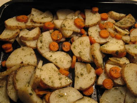 By now the mirepoix should have softened a little and we can pour the if the potatoes and carrots need more cooking, take the beef out after 1 hr and place potato and carrots at the bottom shelf of the oven until. Oven Roasted Potatoes and Carrots with Garlic and Herbs | HubPages