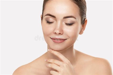 Healthy Skin Brunette Woman Closeup Face Clean Healthy Skin Eyes Stock Photo Image Of
