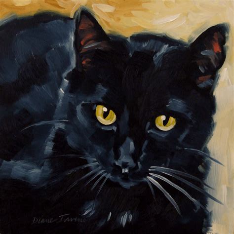 Original Oil Painting Of A Black Cat With Yellow Eyes 8 X 8 Inches By