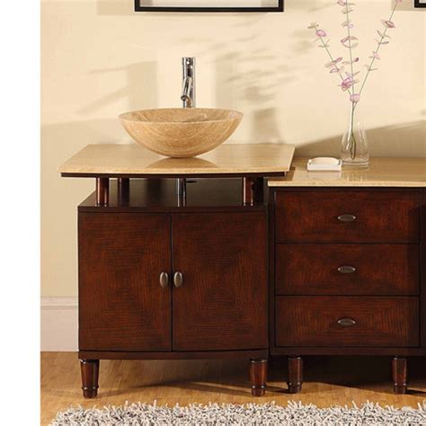 Refresh your bathroom or powder room space with this vanity that offers storage and style all at once. 46.5 Inch Modern Travertine Vessel Sink Bathroom Vanity with Extra Storage Drawers UVSR0808T46