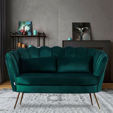Emerald Green Velvet Sofa 2 Seater Love Seat Corner Settee Couch Lotus Shell Tub Ebay Velvet