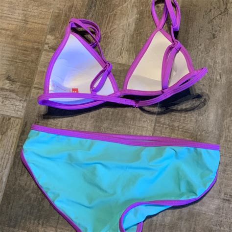 No Boundaries Green Purple Bikini Swim Suit Size Depop