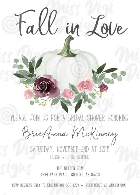 Fall In Love Bridal Shower Invitation And Package Files For Etsy