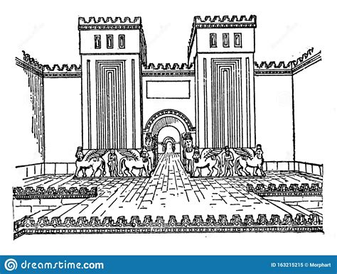 Khorsabad Palace Gate Sargon Vintage Engraving Cartoon Vector