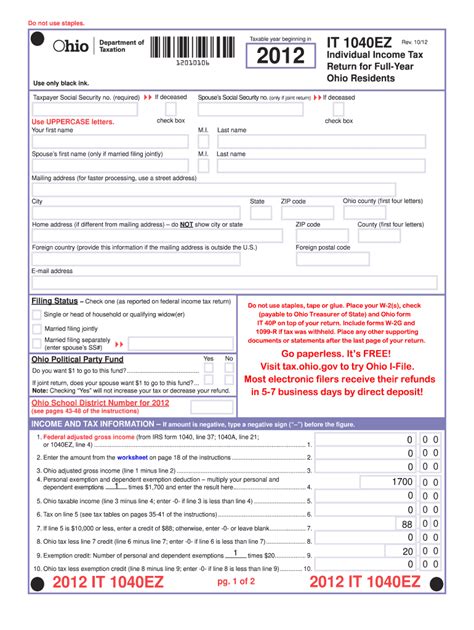 State Of Ohio It 1040 Reset Form Fill Out And Sign Printable Pdf