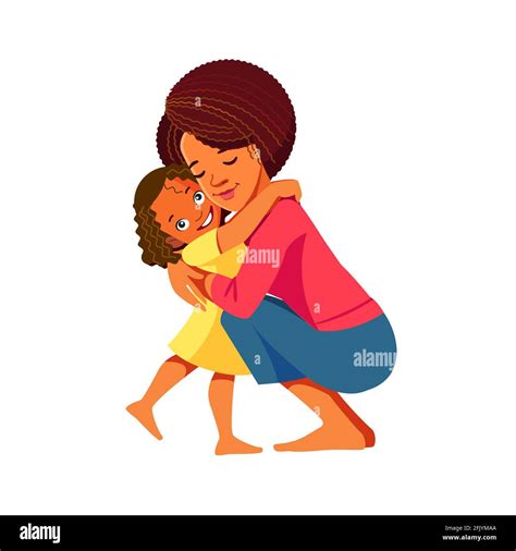 Madre E Hijo Hermosa Mamá Afroamericana Abrazando A Su Hija Con Mucho