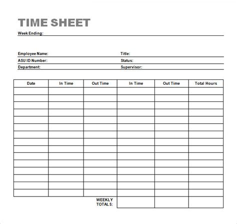 Free 23 Sample Time Sheet Templates In Ms Word Numbers Pages