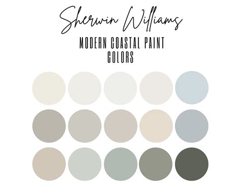 Modern Coastal Paint Color Palette Sherwin Williams Interior Etsy Uk