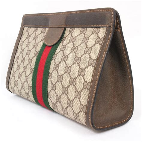 Vintage Gucci Monogram Canvas Ribbon Velcro Clutch Bag Medium Size