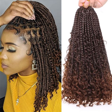 Buy Xtrend14 Inch Goddess Box Braids Crochet Hair 8packs Ombre Brown Boho Box Braids With Curly