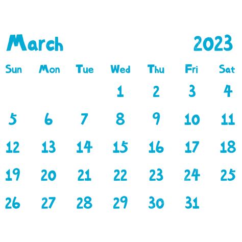 2023 Calendar Blue March 2023 Calendar March Png And Vector With