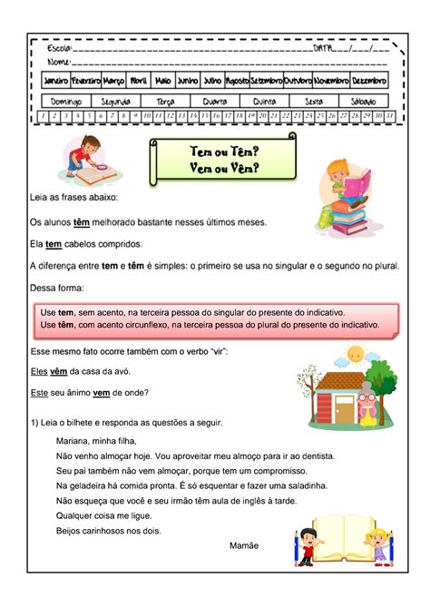Atividades Com Tem/têm Vem/vêm 5 Ano