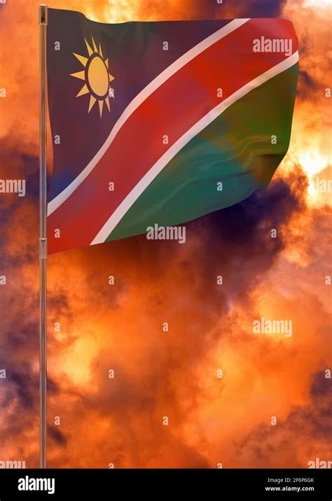 Namibia Flag With Sky Background Waving Banner National Flag Of