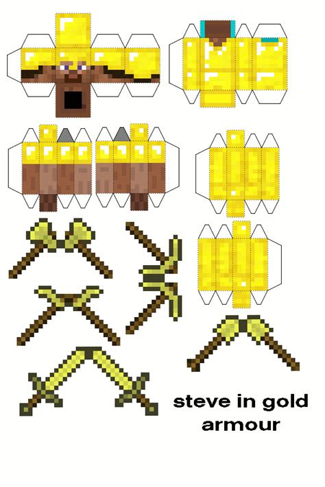 Papercraft Steve In Gold Armour With Tools Minecraft Crafts Gold