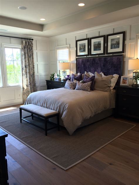 Purple headboard with matching pillows...would do curtains ...