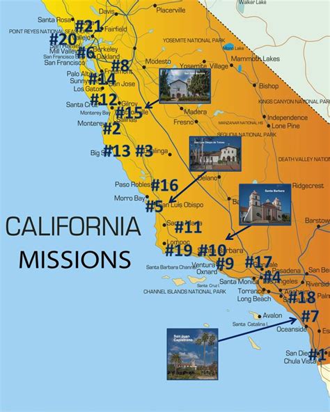 Missions In California Map Colored Map