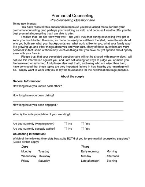 Free Couples Counseling Worksheets