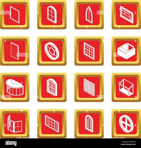 Window Forms Icons Set Red Square Vector Stock Vector Image And Art Alamy