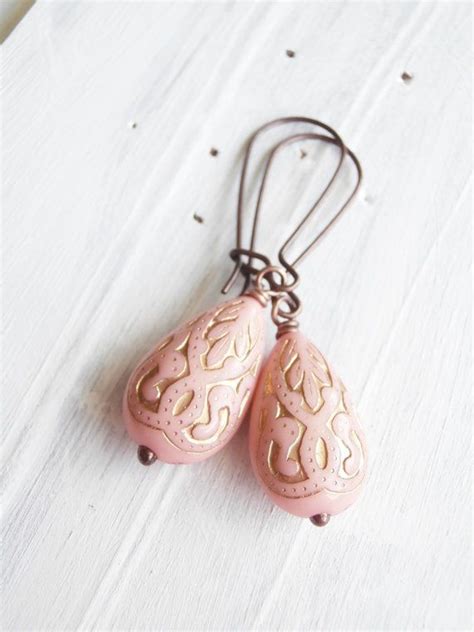 Gilded Teardrops Pink Earrings By Linkeldesigns On Etsy Pink Earrings
