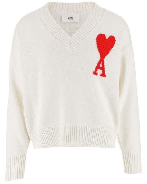 Ami Cotton Sweaters In White For Men Save 41 Lyst