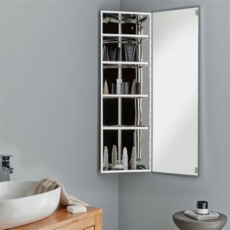 Extra Tall Double Mirror Corner Cabinet Stainless Steel 380 X 1200
