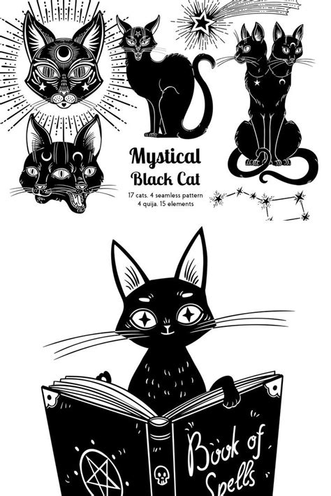Mystical Black Cat Black Cat Tattoos Black Cat Illustration Cat