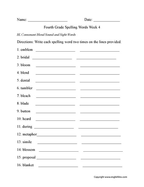 Spelling Worksheets Fourth Grade Spelling Worksheets