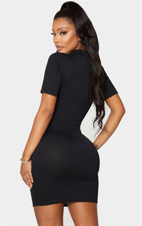 Shape Black Crepe Cup Detailed Bodycon Dress Prettylittlething Ie